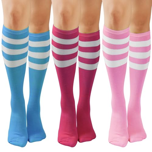 Image of DRESHOW 3 Pairs Cotton Knee High Socks for Women Solid Knit Knee Long Stocking Leg Warmer All Season Gift