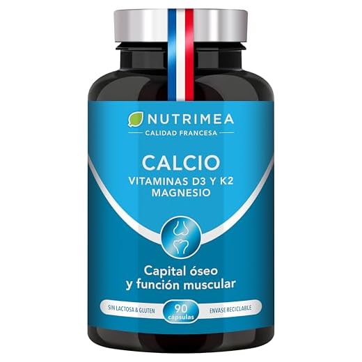 Calcio con Magnesio Vitamina D3 y K2 l Fortalece los Huesos y los Músculos Salud de Dientes l 120 cápsulas Veganas Nutrimea Fabricado en Francia