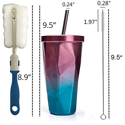 Taza de café con pajita de acero inoxidable aislada al vacío para oficina, 473 ml Rosa y azul. - Imagen 5