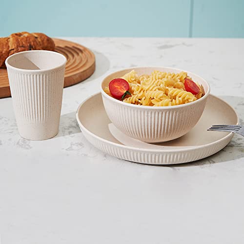 18pcs Wheat Straw Dinnerware Sets HXYPN Unbreakable Reusable Dinnerware Set Kitchen Cups Plates and Bowls Sets Dishwasher Microwave Safe Plates - Image 5