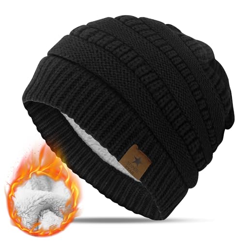 KEECOW Damen Strickmütze Beanie, Mütze Damen Winter, Double Fleece Line Warme Thermal Beanie Atmungsaktivem und Leichtem für Ski Sport Outdoor (DE/NL/SE/PL, Numerisch, 50,...