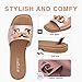 FITORY Women's Flat Sandals Fashion Slides With Soft Leather Slippers for Summer Rose Gold Size 8