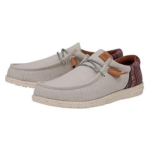 Image of HEYDUDE Men's Wally Funk Baja Slip On Loafer, Cream Size 6 | Printed Cotton Shoe with Round Toe & Leather Insole