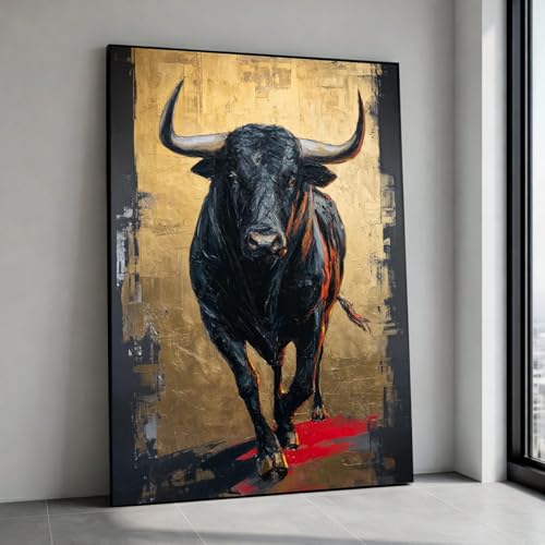 Tableau taureau noir pour réveiller un mur blanc avec une toile rustique