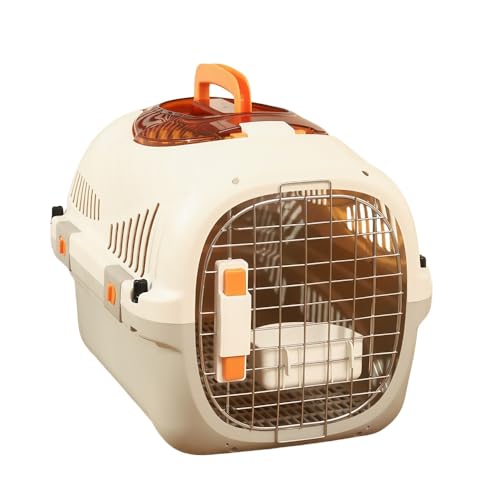 【Pakabi】ペットキャリー 猫 キャリ型犬用クレート ペットキャリーバッグ 天窓付き 通気性&組立簡単 航空輸送対応ペットキャリーケース (【ホワイト+グレー】天窓付き(吊り鉢+おむつボード付き)【15斤以内推奨】)