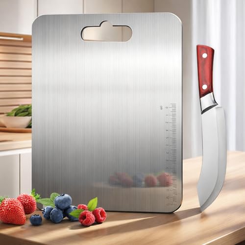 Image of CANWAY Stainless Steel Chopping Board 31x21 Cm with Handle & Knife | Compact, Hygienic & Easy-Clean Kitchen Cutting Board for Vegetables, Fruits & Meat |