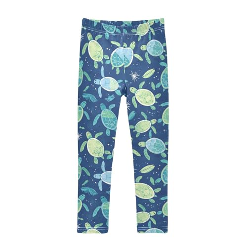 Blue Green Turtles Girls' Leggings Toddler Doodles Ocean Kids Yoga Pants Dance Active Tights 4T