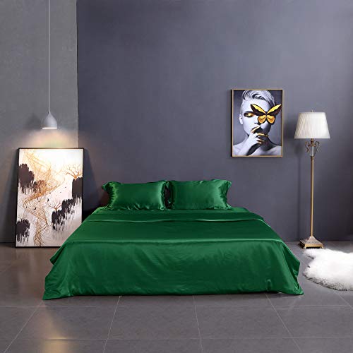 Thxsilk Silk Duvet Cover Set 4 Piece, Silk Sheets, Luxury Bedding Sets - Ultra Soft, Machine Washable, Durable - 100% Top Grade Mulberry Silk (King, Emerald Green) #TOP2