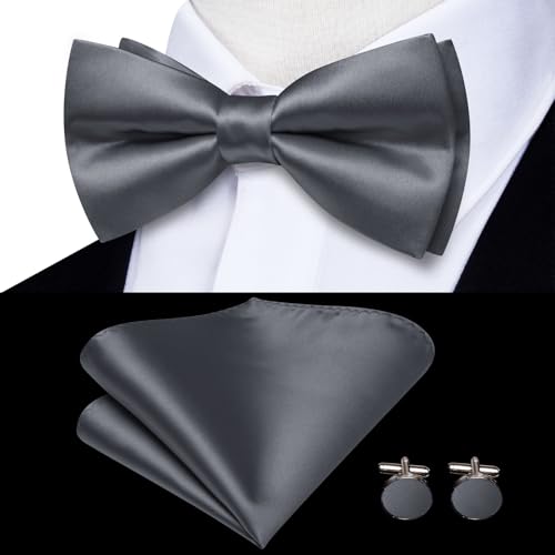 Image of Hi-Tie Men Suspender Bowtie Set Suspenders Pre-tied Bow Tie Pocket Square Cufflinks Adjustable Y Shape 6 Clips Braces Tuxedo