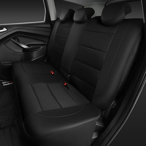 Image of CAR PASS Leather Back Seat Cover, Breathable Mesh Universal Bench Seat Cover, Super 5mm Composite Sponge Inside, Airbag Compatible Fits Most Automotive, Cars, SUVs, Trucks, and Vans (Rear, Black)