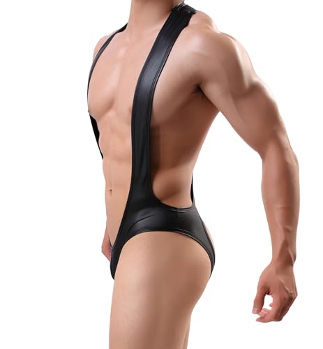 Men's Suspender Wrestling Singlet Jockstraps One-Piece Jumpsuit Faux Leather Leotard Bodysuit4