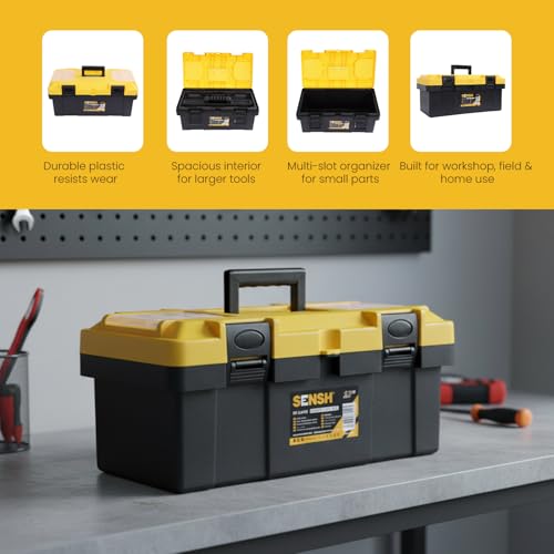 Image of Plastic Tool Box 19 Inch | Unbreakable PP body with ABS Plastic Handle| Non Slip Latch | Lock Hole | Top Organizer | Tool Tray, Designed for Home, DIY and Professional Applications