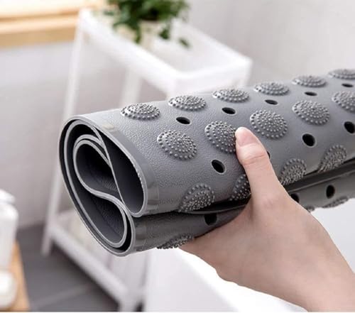 Image of Bathroom Shower Mat Non Slip, Anti Skid Bath Mat with Foot Scrubber & Drain Holes, Waterproof Silicone Bathroom Floor Mat for Bathtub, Shower & Kids Bath Safety (Rectangular)