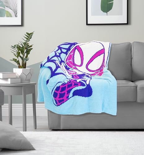 Image of Jay Franco Marvel Spidey & His Amazing Friends Ghost Spider Feather Knit Fluffy Throw Blanket - Gwen Stacy Fuzzy Blanket Measures 50 x 60 inch, Super Soft Lightweight Bedding
