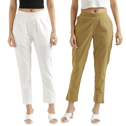 Image of Chiraiyaa Women Cotton Trouser Pant - Versatile Regular Fit for Office, School, and Casual Wear | Pack of 2