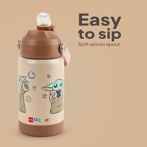 Image of CELLO Kidzbee Gen Alpha Stainless Steel Kids Flask Water Bottle 370 ml | 3D Gorgu Touch & Feel Design, Leakproof Lightweight Easy to Carry Hot and Cold Kids Flask Water Bottle for School & Travel