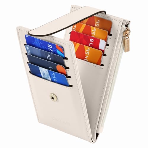 Image of Chelmon Womens Wallet Slim RFID Blocking Bifold Multi Card Case Wallet with Zipper Pocket (Beige)