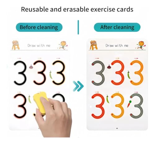 Image of Amitasha Reusable Tracing Book Magic Practice Copybook Kit for Kids 3-5 Year Grooved Writing Pen Control Exercise Copybook for Pre School Boys Girls Educational Game