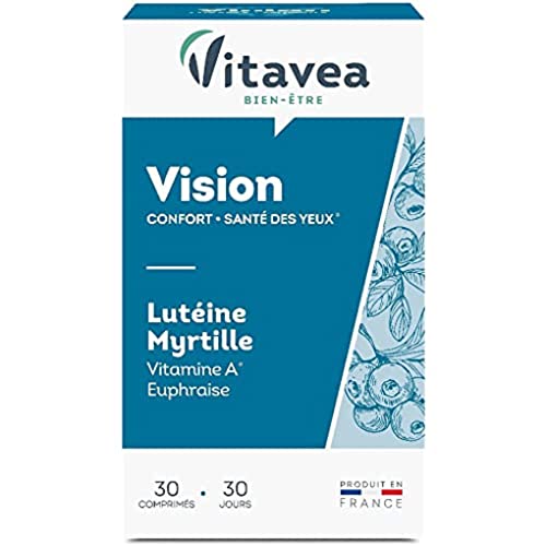 Vitavea - Complément Alimentaire Vision - Confort, Santé des Yeux, Fatigue Oculaire - Lutéine, Myrtille, Vitamine A, Euphraise - 30 comprimés - Cure de 1 mois - Fabriqué en France