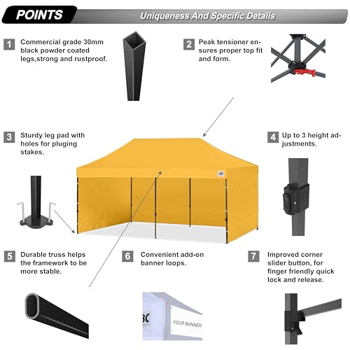 Image of ABCCANOPY Heavy Duty Easy Pop up Canopy Tent with Sidewalls 10x20, Gold
