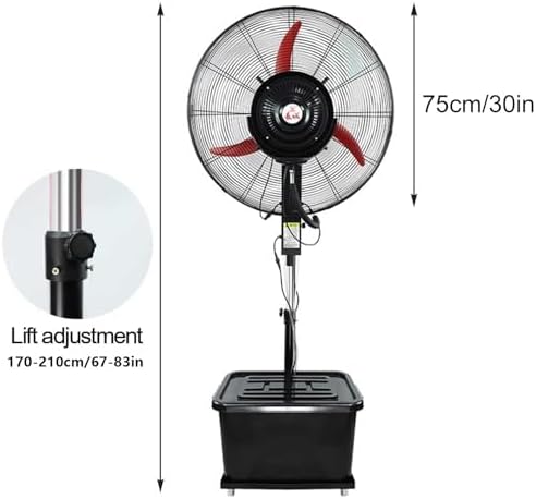 Oscillating Misting Fan with Water Tank, Adjustable Height Pedestal Fan for Industrial Use, Perfect for Garage, Warehouse & Workshop (26in / 65cm)