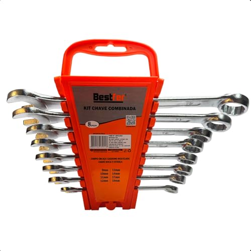 Jogo de Chave Combinada 8 Peças – Aço Carbono Cromado 8 a 19 mm com Suporte Plástico Organizador