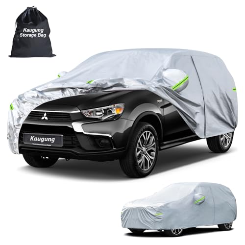Image of Kaugung Car Cover Custom Fit for Mitsubishi Outlander (2007-2026), 6 Layers Waterproof All Weather for Automobiles Full Exterior Cover Rain Sun Snow Protector with Door Zipper. Silver