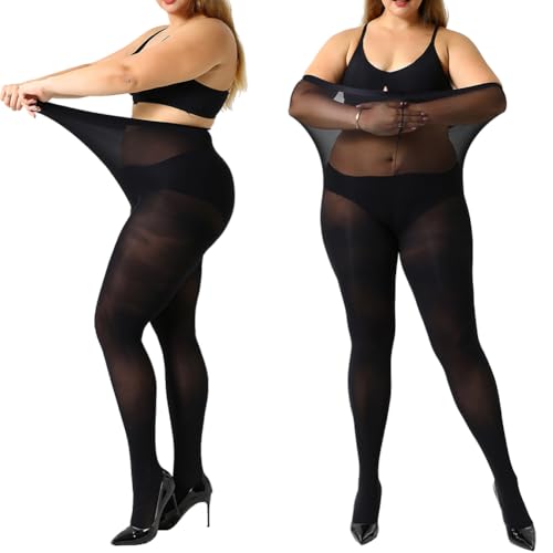 MANZI Women's 2 Pairs Control Top Pantyhose High Waist Plus Size Tights Ultra-Soft