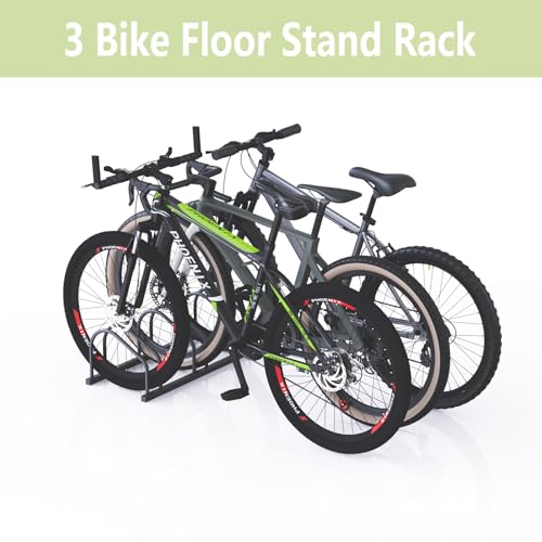 SAMRELAX Bike Stand, Bike Rack Floor Parking Bicycle Stand, Indoor and Outdoor Bike Storage Rack for Mountain Bike, Road Bike, Child\'s Bicycle, 3 Bikes Stand for Garage