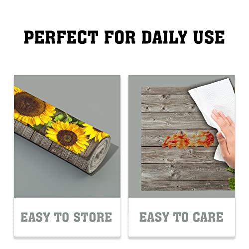 Sunflower Wood Grain Placemats Set Of 4 Summer Floral Non Slip Heat-Resistant Washable Table Place Mats Linen Tablemats For Kitchen Dining Table Home Decoration 12" X 18" #TOP5