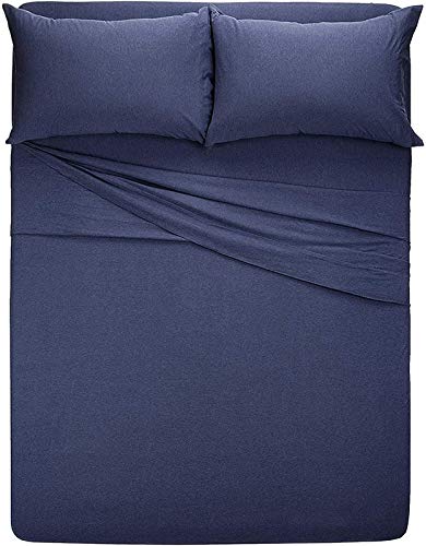 Image of YRM Bedding's Premium Collection Egyptian Cotton 600-TC 4-Piece Bedsheet Set {1-Bedsheet (102x108) + 1-Fitted (78x80) + 2-Pillow(18x28)}, Extra King Size, Medium Blue Solid