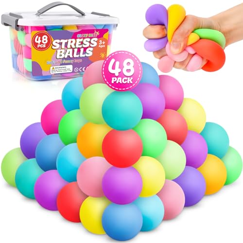 48 Pack Slow Rising Stress Ball,Stress Balls for Kids Adults,Stretchy Fidget Toys for Anxiety Relief,Hand Therapy Sensory Squishy Ball,Squishy Toys,Treasure Prize Box Toys for Kids Classroom
