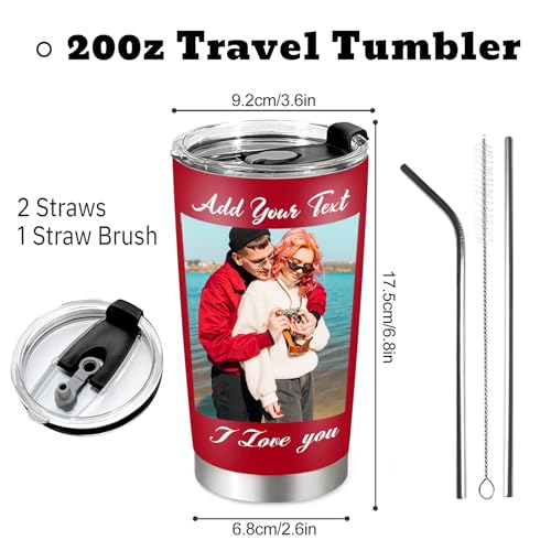 Image of Personalized 20oz Tumbler with Pictures, Custom Insulated Tumblers with Logo, Stainless Steel Travel Coffee Mug, Personalized Gifts for Women Men Birthday Fathers Day Mothers Day