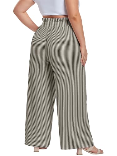 Image of OLRIK Women's Plus Size Pants Adjustable High Waisted Wide Leg Palazzo Pants Casual Trousers with Pockets Spring Clothes