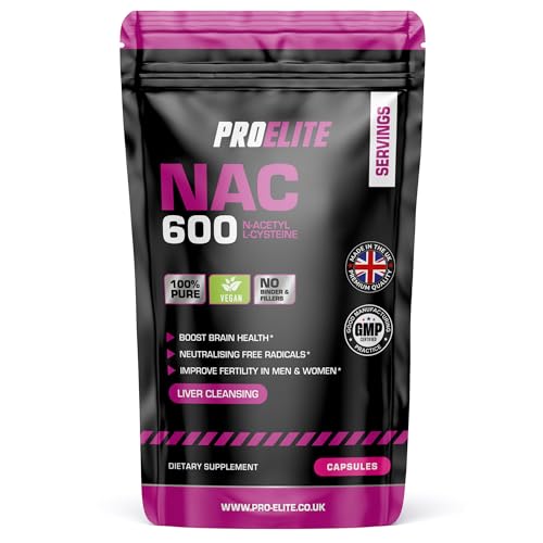 Pure NAC N Acetyl Cysteine 600mg, 30 Capsules Vegan Amino Acid L-Cysteine Supplement, Replenishes Antioxidant Glutathione Made in UK by PROELITE