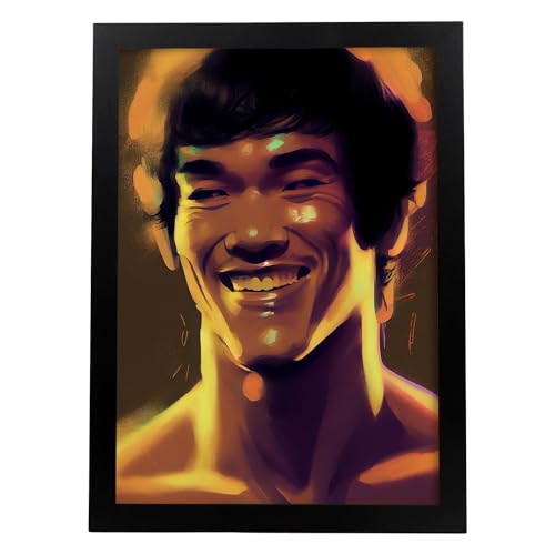Nacnic Poster de Bruce Lee en estilo Retrato a Todo Color. Ilustraciones y Caricaturas de Personajes Históricos Famosos. Diseño y Decoración de Interiores. A4.
