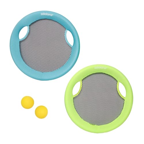 alldoro 60049 Beachball-Set & XL Wurfscheibe Set 2 in 1, 2 Handtrampoline Ø 40 cm + 2 Softbälle, wetterfestes Outdoor-Spielzeug ab 5 Jahren