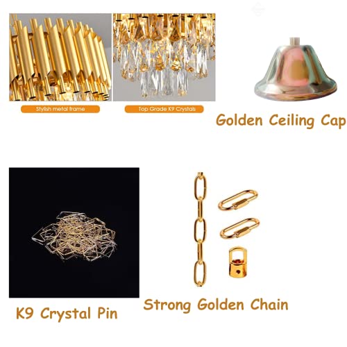 Image of DREAMY DESIGNS Chandelier Lights for Ceiling Golden 400 MM 3-Tier K9 Glass Crystal Chandeliers for Living Room Modern Jhumar Designer Bedroom & Dining Room Lighting Fixture LED Plate Required