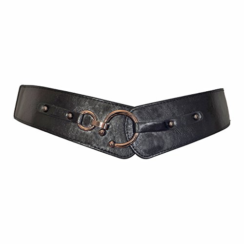 eVogues Plus Size Hook Buckle Faux Leather Wide Elastic Belt