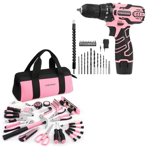 Kit de herramientas combinado 218 piezas con taladro inalámbrico 12V rosa