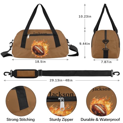 Personalized Kids Duffel Bags for Boys Personalized Sport Gym Bag Customized Overnight Duffel Bag for Weekender Fire American Football4