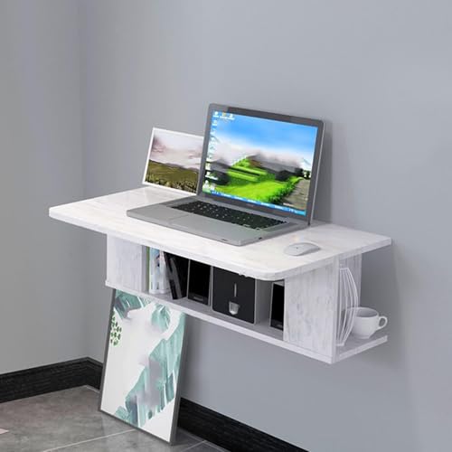 Wall Mounted Table Space-Efficient Computer Workstation with Storage Shelves Wood Multi-Layer Ecological Board Study Desk All Occasion(White,47.6x80cm)
