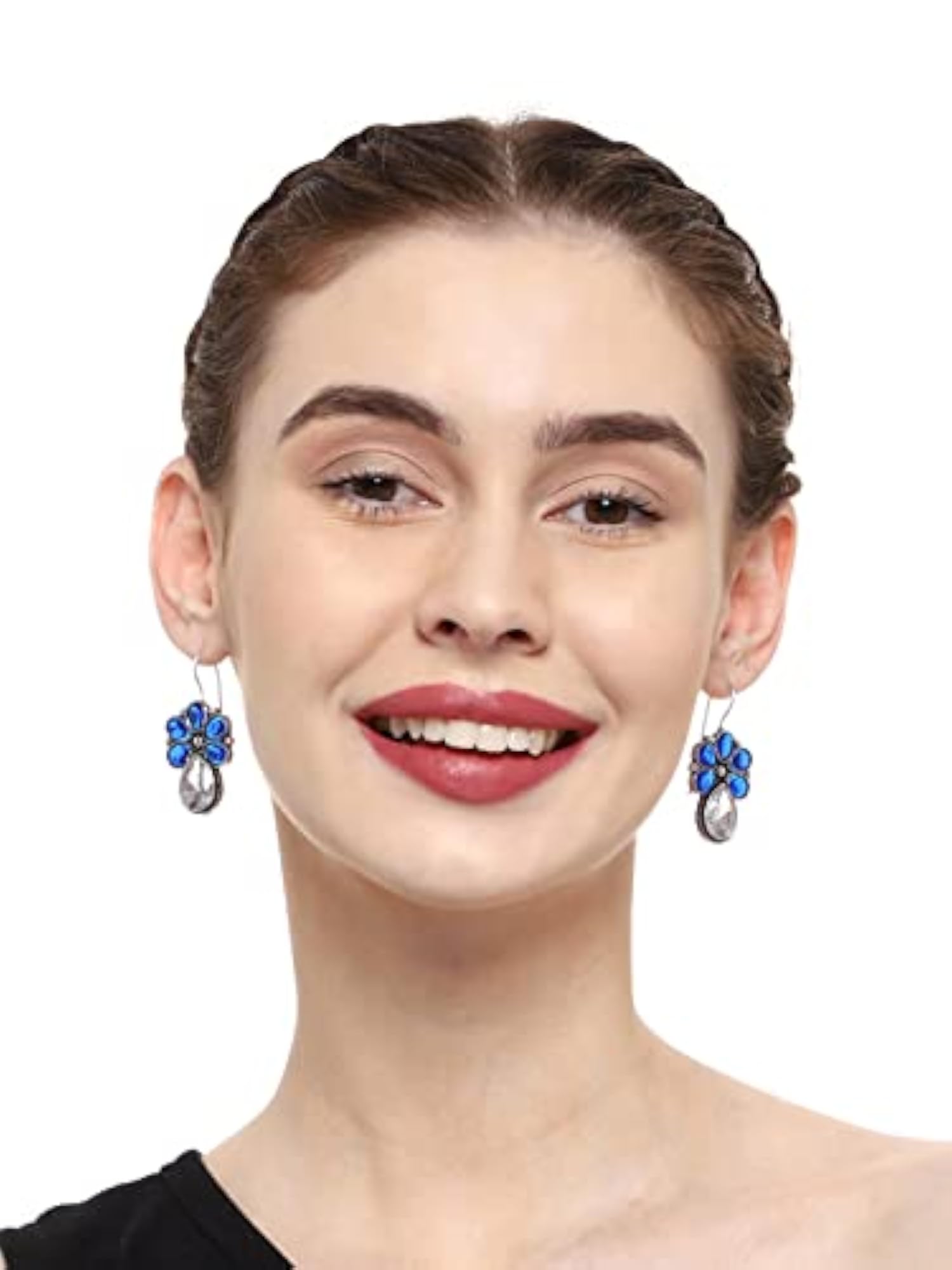 Women's Blue & Silver Plated Contemporary Drop Earrings