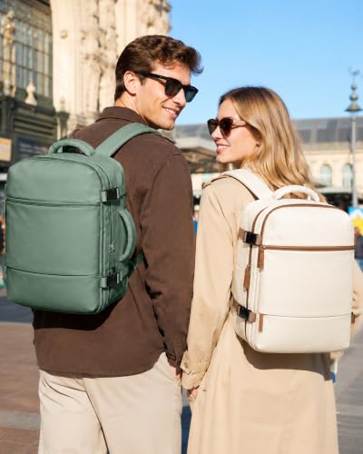 Image of suradar Travel Backpack for Women Men, Carry On Backpack Flight Approved Personal Item Travel Bag Laptop Backpack Waterproof Weekender Essentials Hiking Rucksack Casual Daypack Green