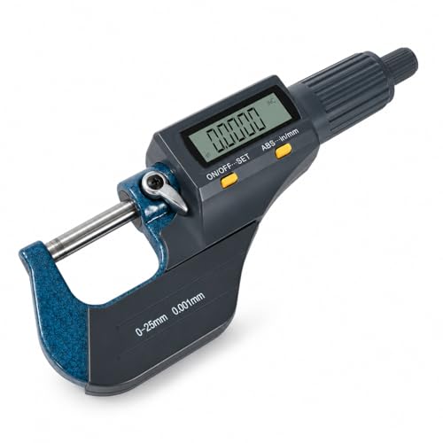 KATSU Micrómetro Digital 0 25mm 0,001mm Resolución Alta Precisión LCD Micrómetro Electrónico Exteriores Medición en Pulgada/Métrica con Modo Absoluto y Modo Incremental 401330A