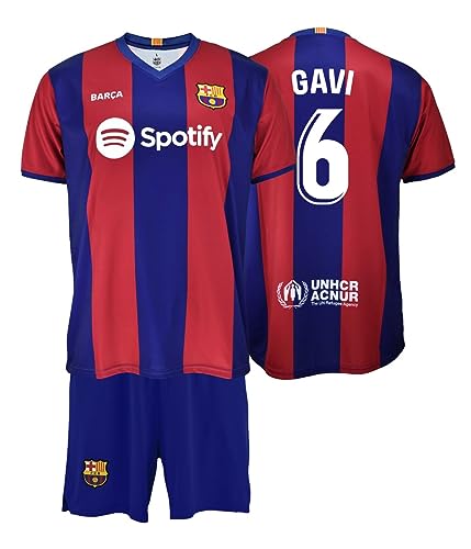 FCB Camiseta y Pantalón - GAVI 6 - Primera Equipación Futbol Club Barcelona - Temporada 2023/2024 - Réplica Oficial con Liciencia del Fútbol Club Barcelona - Niño (6 Años)