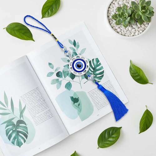 Image of Decorative Blue Evil Eye Circle Wall Hanging for Home Entrance Door Car Dashboard Office Hall Nazar Battu Pendant Ornament Good Luck and Prosperity Decoration Gift Items