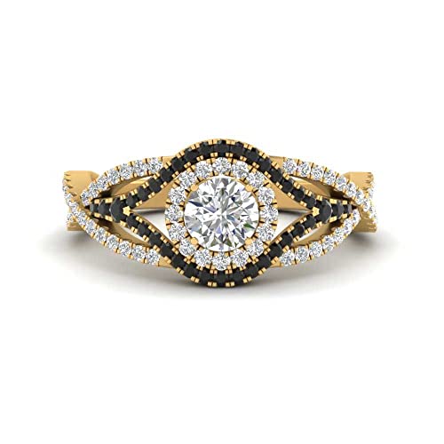 Image of Choose Your Gemstone Round Twisted Pave Double Halo Diamond CZ Ring Yellow Gold Plated Round Shape Double Halo Engagement Ring for Women, and Ladies US Size 4 to 12
