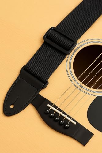 Image of BLUE PANTHER Black Guitar Strap with 2 Guitar Picks - Adjustable, Comfortable, Durable - Fits Acoustic, Electric & Bass Guitars - Universal Fit
