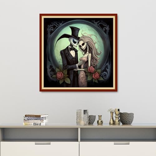Image of Dooxvey Cross Stitch Kits for Adult Beginners - Full Range of Stamped Kits, Needlepoint & Embroidery Kits - 11CT Cross Stitch Patterns - Skeleton Couple - 18x18 inch